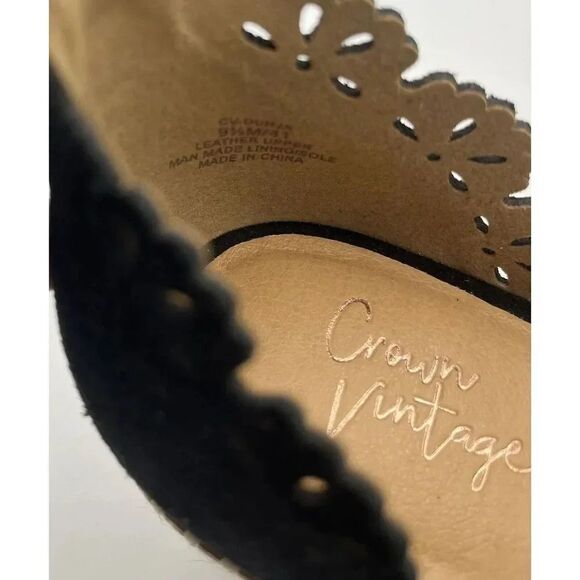 Crown Vintage Black Cow‎ Suede Dunja Style Wedges Womens Sz 9.5M New Without Box - Picture 6 of 8